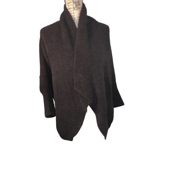 Barefoot Dreams cozy chic S/M gray ribbed pocketed 3/4 puff cardigan sweater - Picture 7 of 11